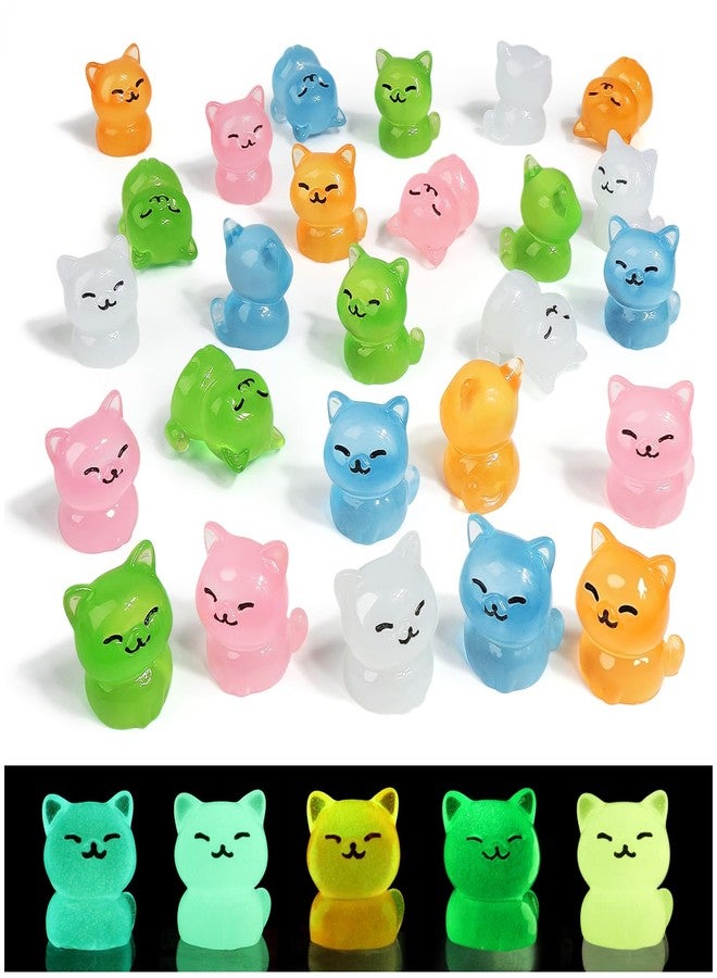 VICROIC 24 PCS Luminous Mini Resin Cats, Miniature Cat Figurines, Tiny Cat Animals Ornaments Glow in The Dark for Dollhouse, Aquarium, Cake Decorations, Fairy Garden Landscape, DIY Crafts - Image 1